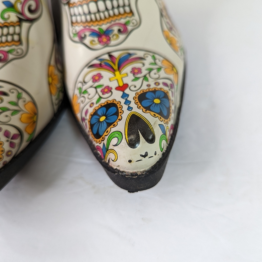 SOLD Rain Boots Sugar Skull Dia de Meurtos 6 Western Boot Style Cowgirl - Picture 8 of 15